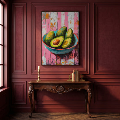 Retro Avocado Canvas Print for Kitchen Walls in dark walnut floating frame