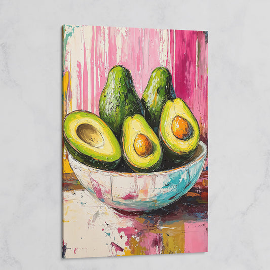 Avocado Bowl on Fuchsia Canvas Art on gallery wrap
