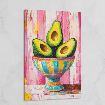 Avocado Trio in Pink Bowl Canvas Print on gallery wrap