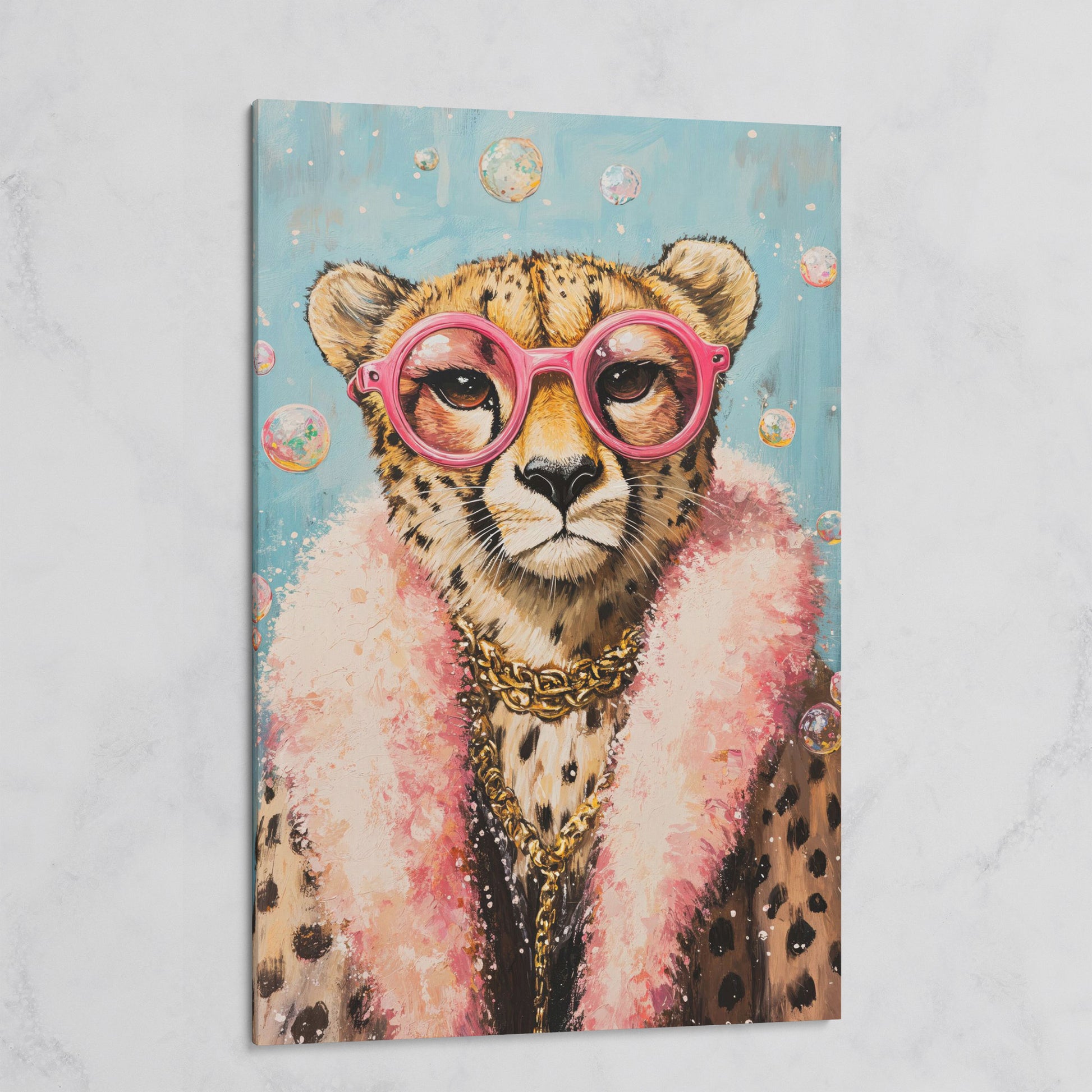 Cheetah with Pink Glasses Canvas Print on gallery wrap