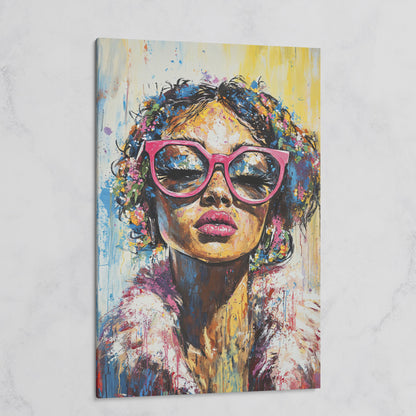 Fashionable Woman with Pink Glasses Canvas Print on gallery wrap