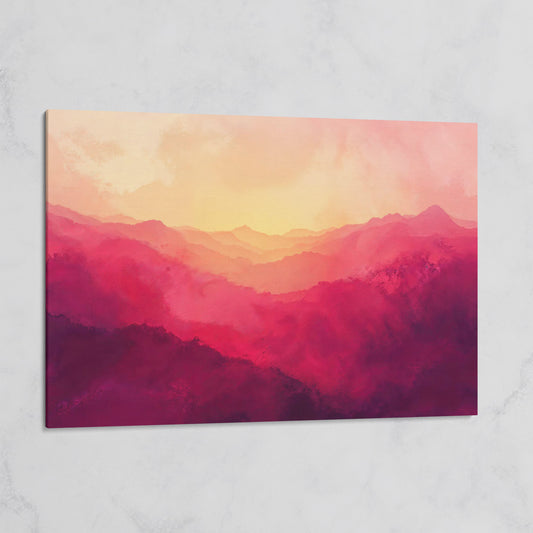 Pink Mountain Landscape Canvas Print with Hazy Horizon on gallery wrap