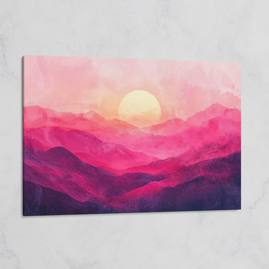 Pink Sunset Landscape Canvas on gallery wrap