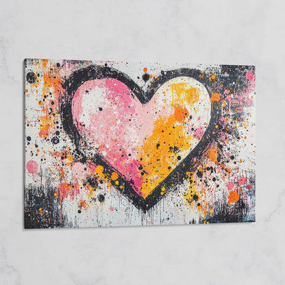 Pink & Orange Splatter Heart Canvas on gallery wrap