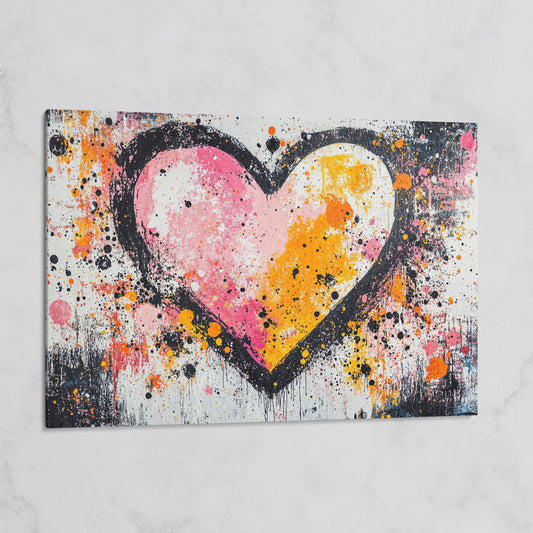 Pink & Orange Splatter Heart Canvas on gallery wrap