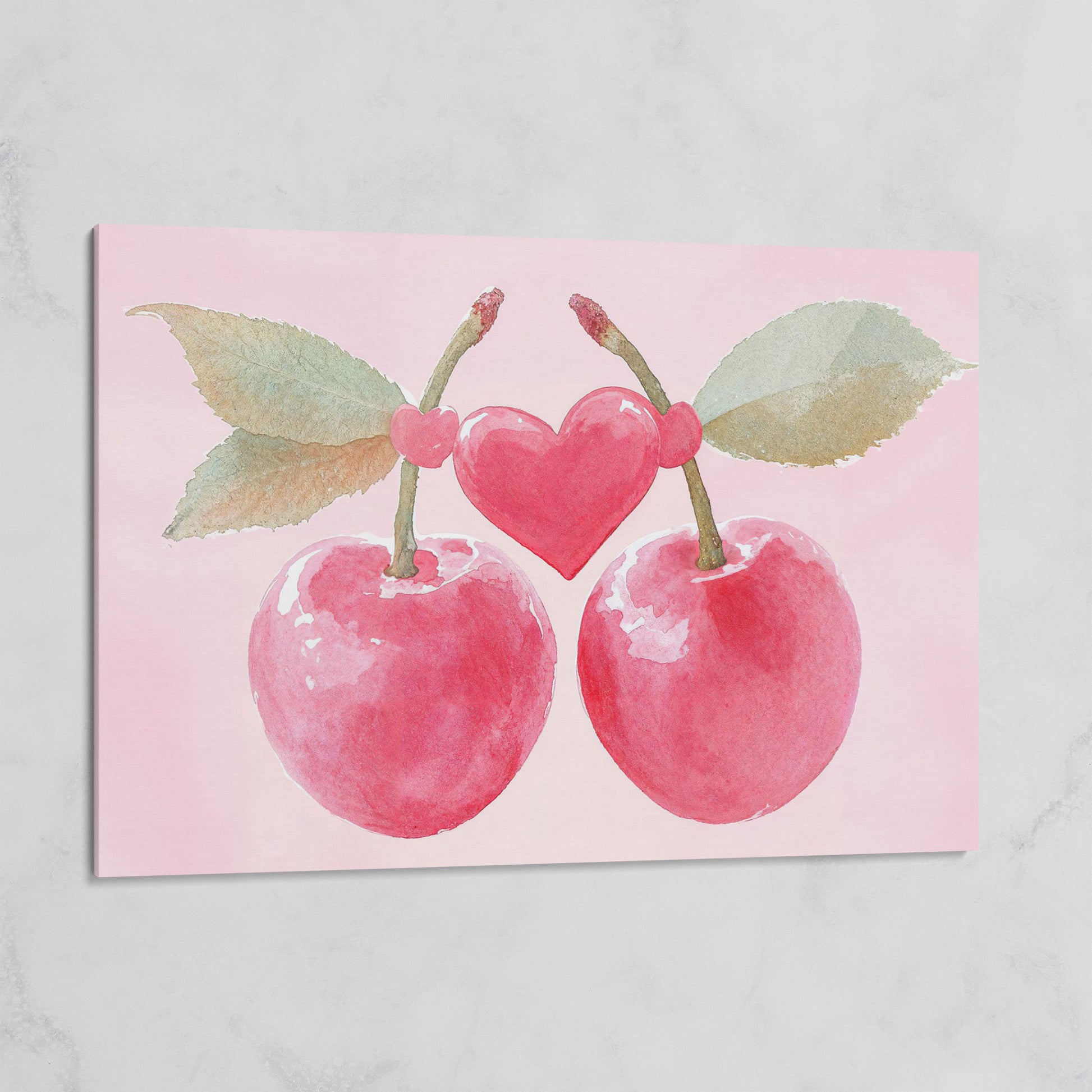 Cherry Heart Canvas Print in Watercolor Pink on gallery wrap
