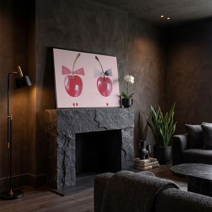Cherries with Bows Canvas Wall Art in black floating frame