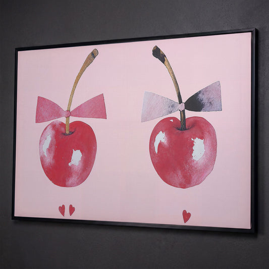 Cherries with Bows Canvas Wall Art shown in black floating frame
