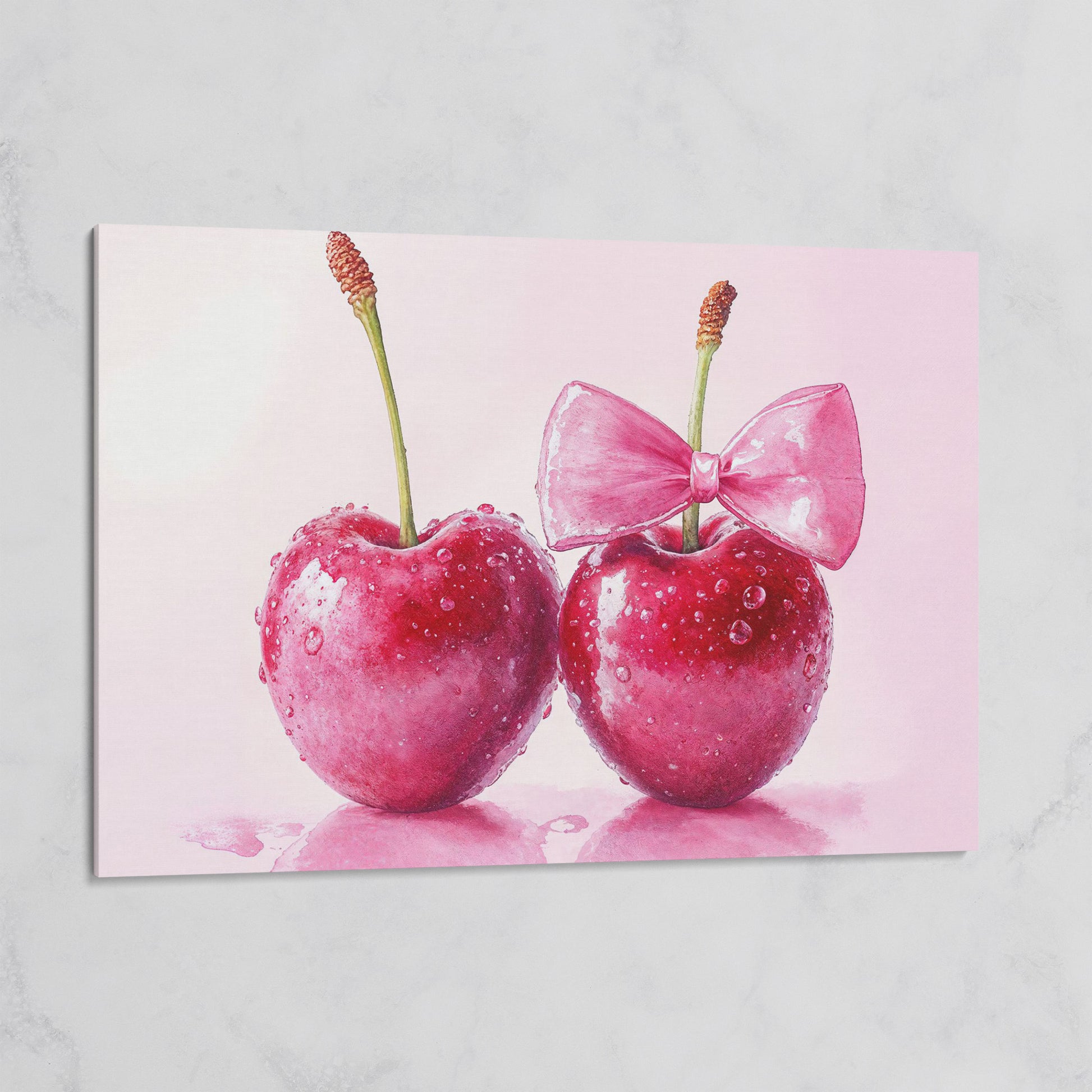 Cherries with Pink Bow Canvas Print on gallery wrap