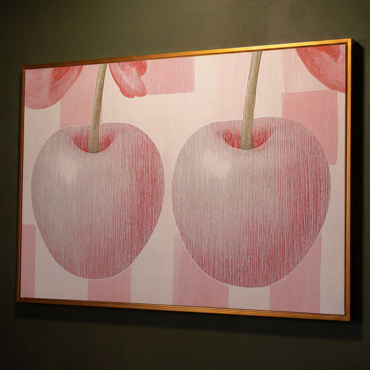 Vintage Cherry Canvas Print for Retro Kitchens shown in antique gold floating frame