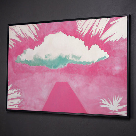 Dreamy Skies Minimalist Canvas Print shown in black floating frame
