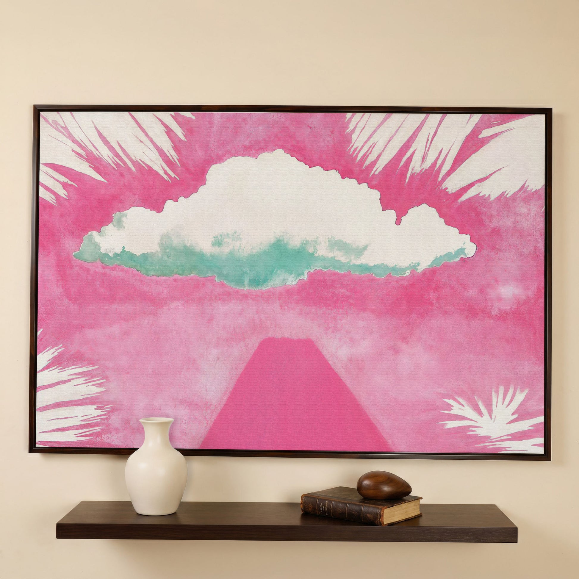 Dreamy Skies Minimalist Canvas Print in dark walnut floating frame