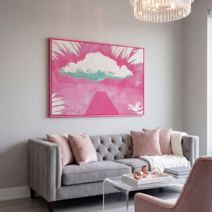 Dreamy Skies Minimalist Canvas Print in pink floating frame