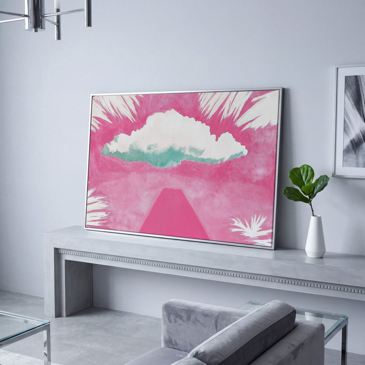 Dreamy Skies Minimalist Canvas Print in silver floating frame