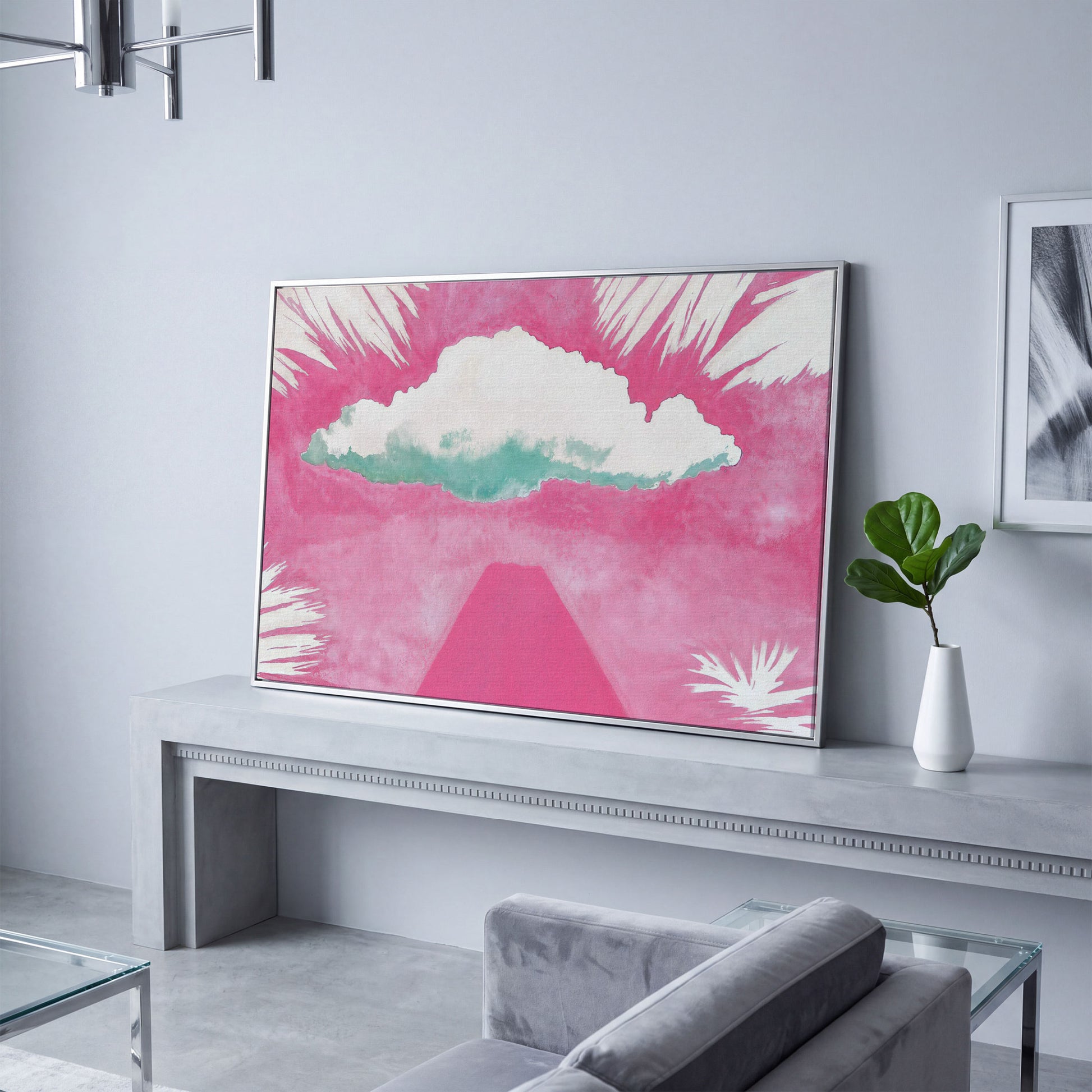 Dreamy Skies Minimalist Canvas Print in silver floating frame