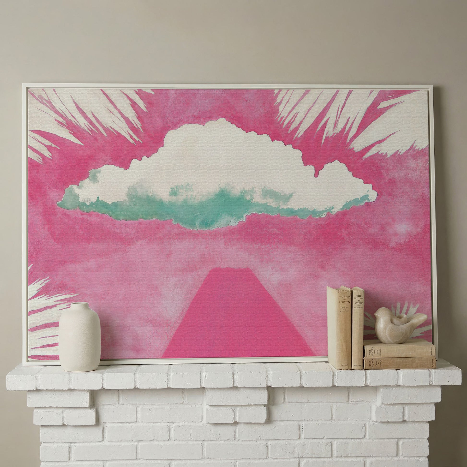 Dreamy Skies Minimalist Canvas Print in white floating frame