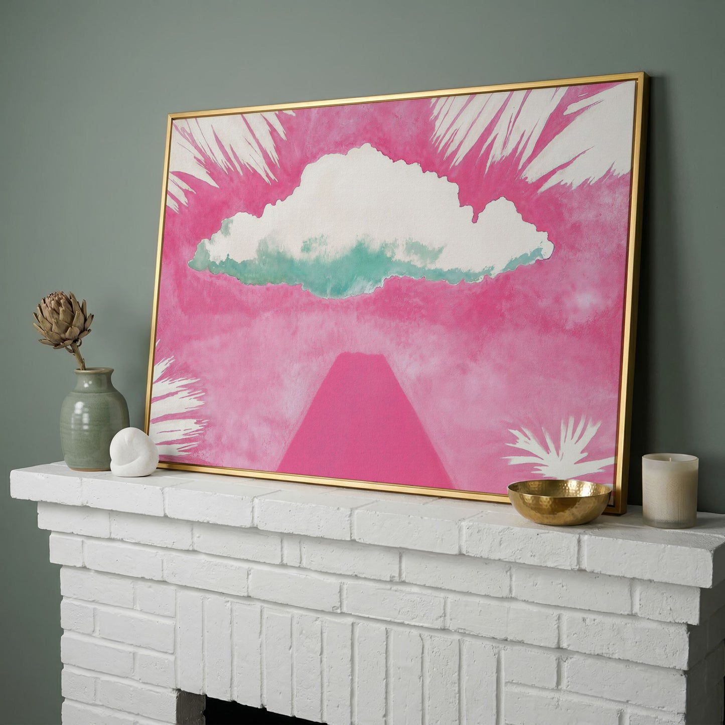 Dreamy Skies Minimalist Canvas Print in yellow gold floating frame