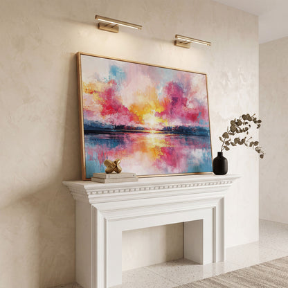 Colorful Sunset on the Water Canvas Print in white oak floating frame