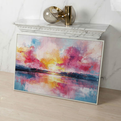 Colorful Sunset on the Water Canvas Print in white floating frame