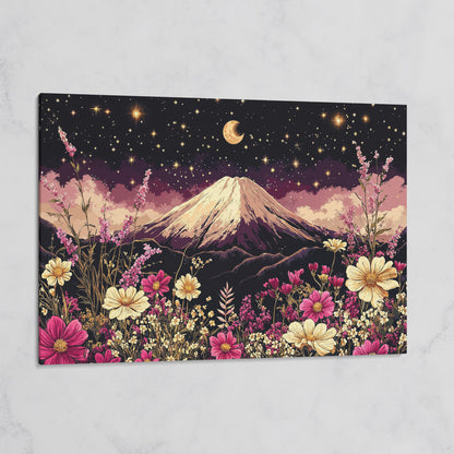 Moonlit Mountain with Wildflowers Canvas on gallery wrap