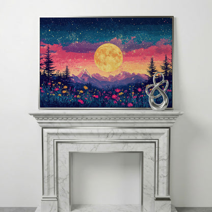 Mystical Nature Under Starry Sky Canvas Print in silver floating frame