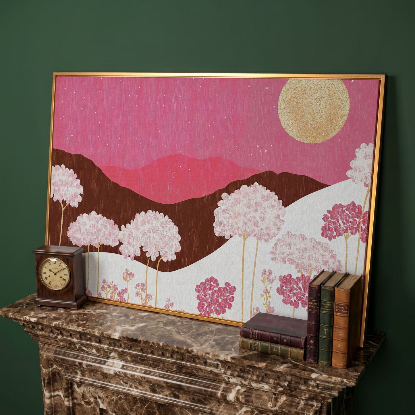 Pastel Floral Landscape Canvas Print in antique gold floating frame