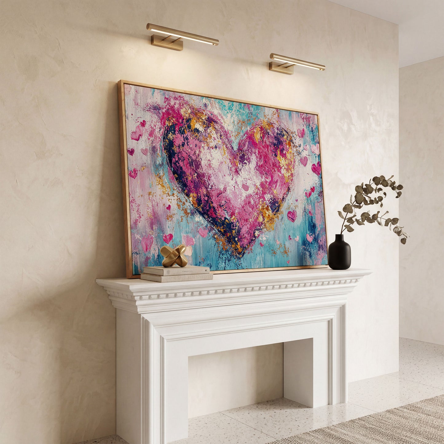 Pink Abstract Heart Canvas Print in white oak floating frame