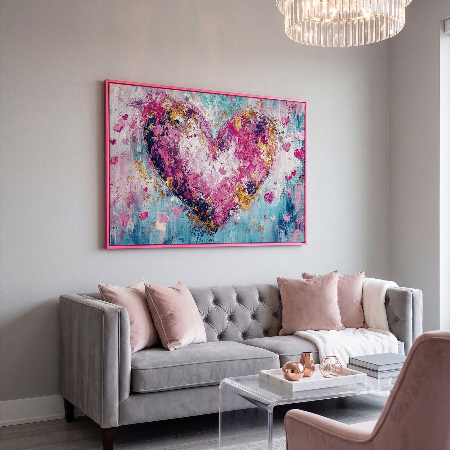 Pink Abstract Heart Canvas Print in pink floating frame