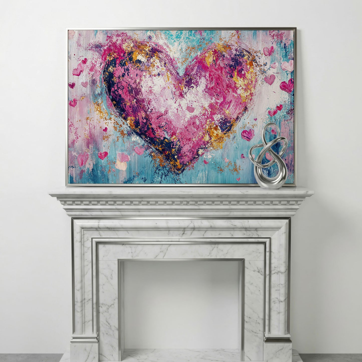Pink Abstract Heart Canvas Print in silver floating frame