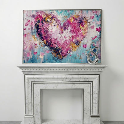 Pink Abstract Heart Canvas Print in silver floating frame