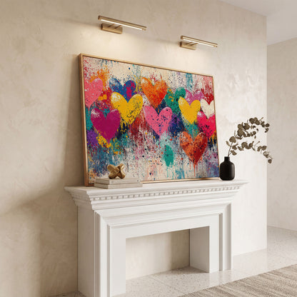 Colorful Hearts Canvas for Couples in white oak floating frame