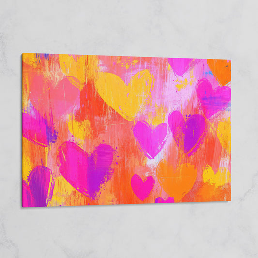 Pink & Orange Hearts Canvas Wall Art on gallery wrap