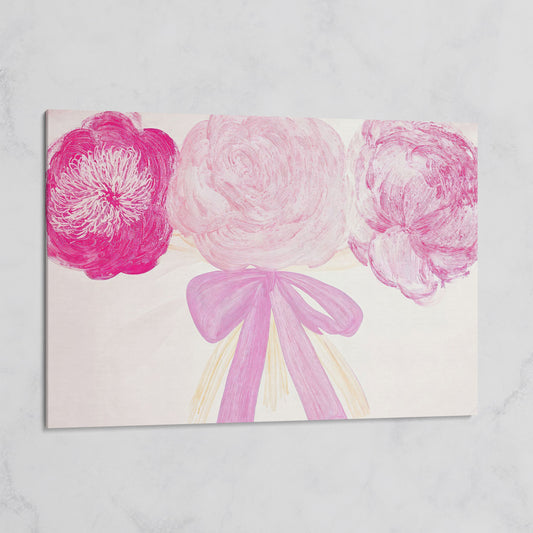 Pink Flower Bouquet with Bow Canvas on gallery wrap
