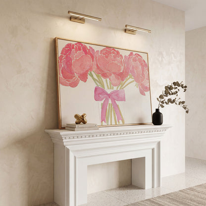 Pink Peonies in Vase Canvas Print in white oak floating frame
