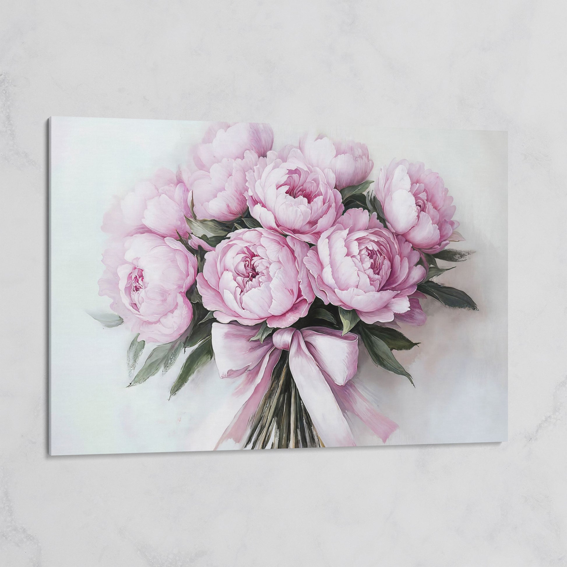 Pink Peony Bouquet with Satin Ribbon Canvas on gallery wrap