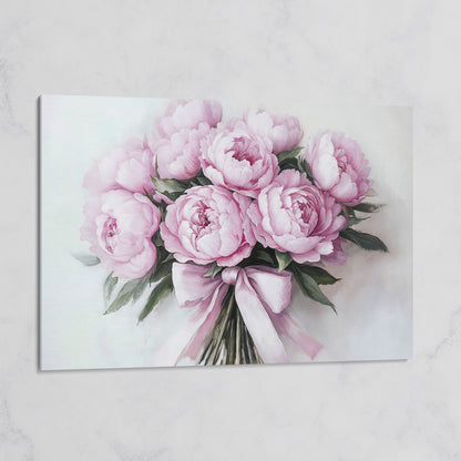 Pink Peony Bouquet with Satin Ribbon Canvas on gallery wrap