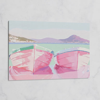 Pink Sailboats on Water Canvas Print on gallery wrap