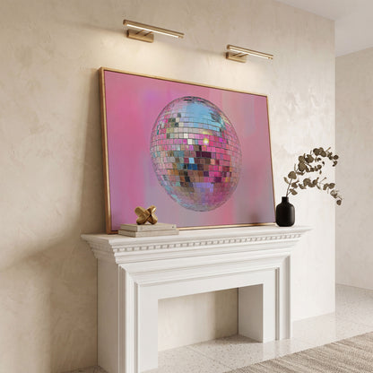 Pink Disco Ball Abstract Canvas in white oak floating frame