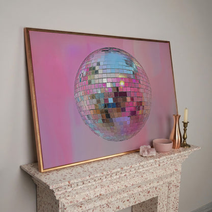Pink Disco Ball Abstract Canvas in rose gold floating frame