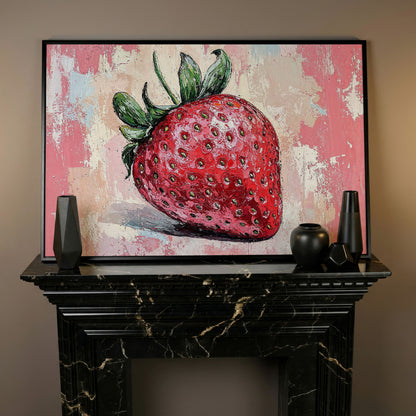 Vibrant Strawberry Canvas Print for Kitchen Walls in black floating frame