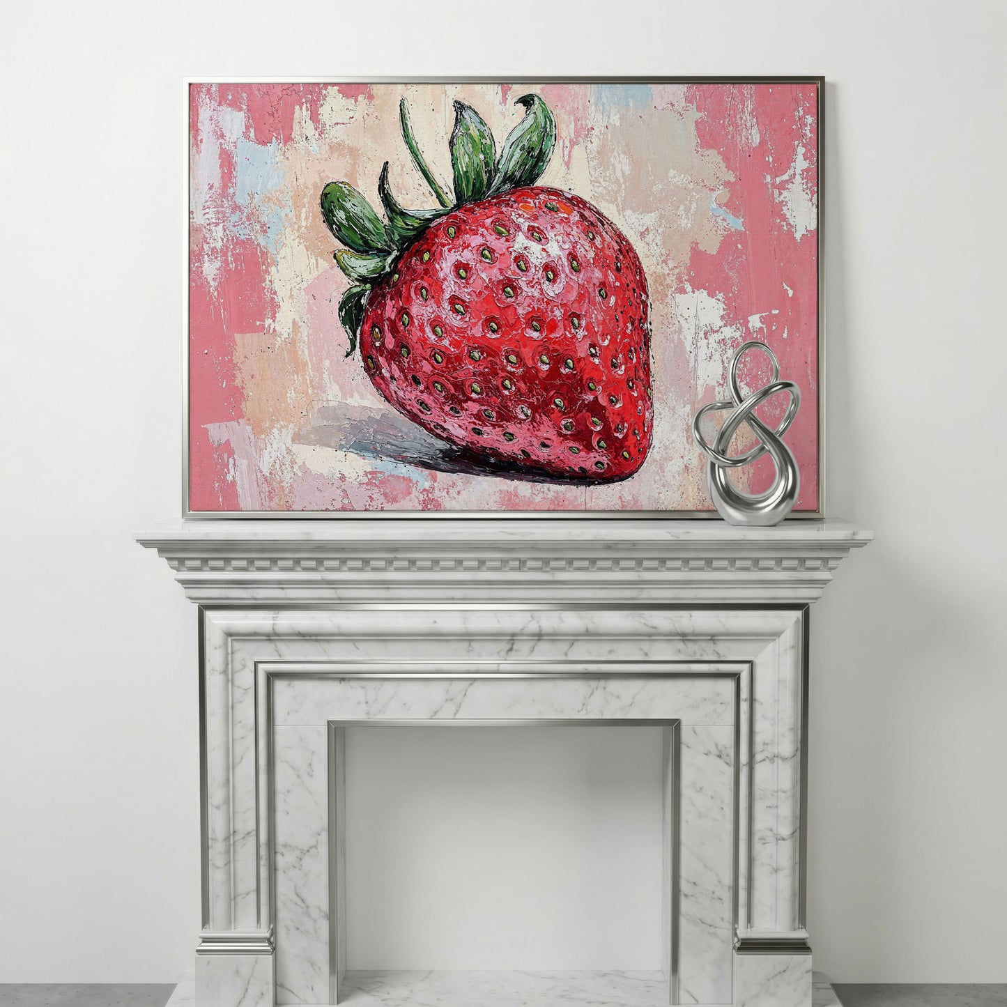 Vibrant Strawberry Canvas Print for Kitchen Walls in silver floating frame