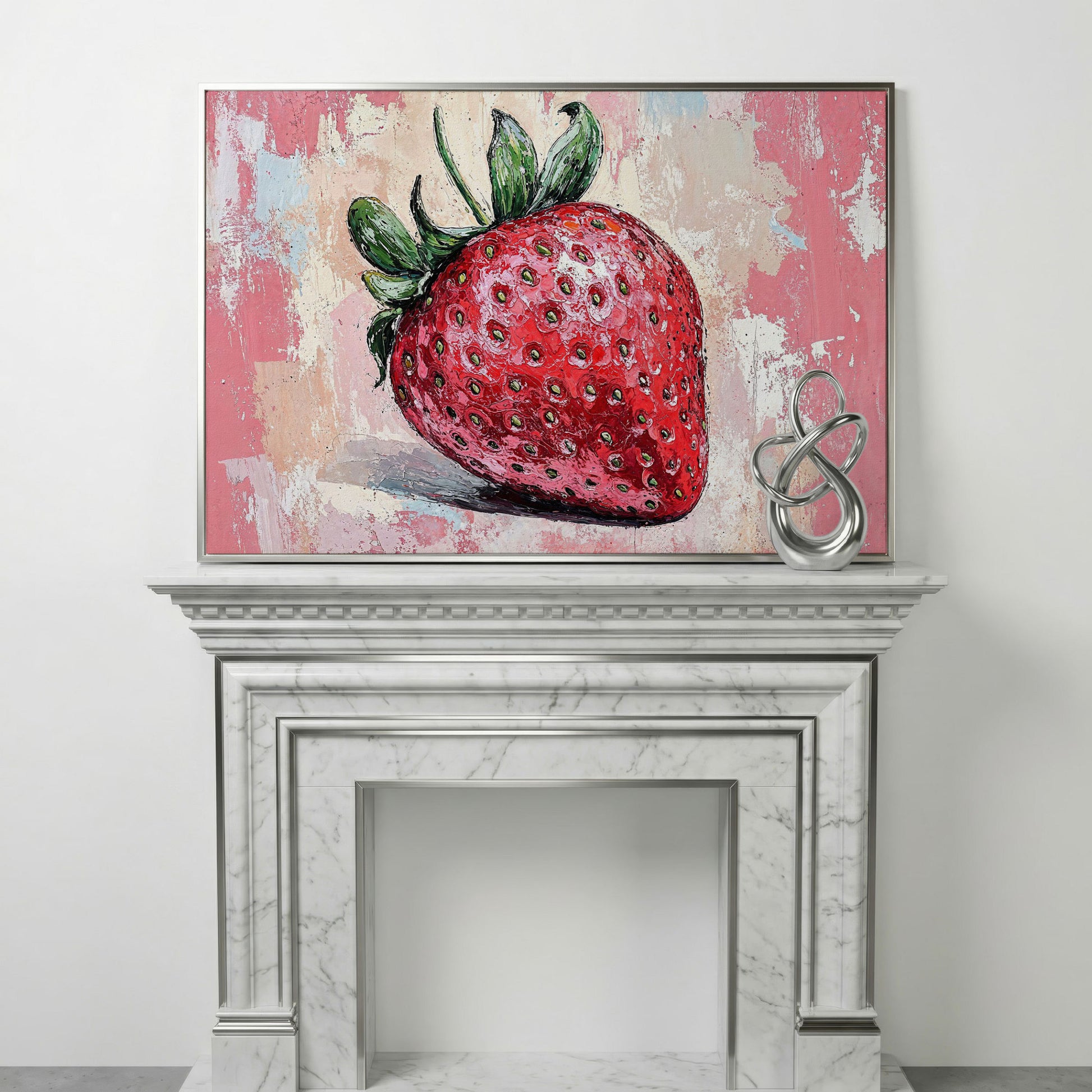 Vibrant Strawberry Canvas Print for Kitchen Walls in silver floating frame