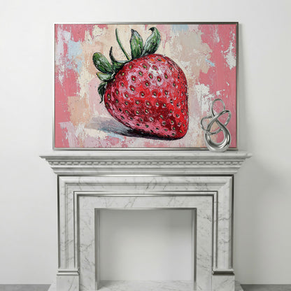 Vibrant Strawberry Canvas Print for Kitchen Walls in silver floating frame