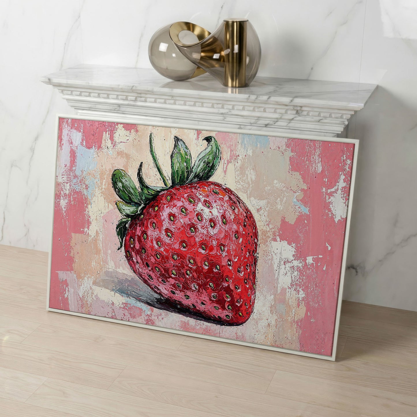 Vibrant Strawberry Canvas Print for Kitchen Walls in white floating frame