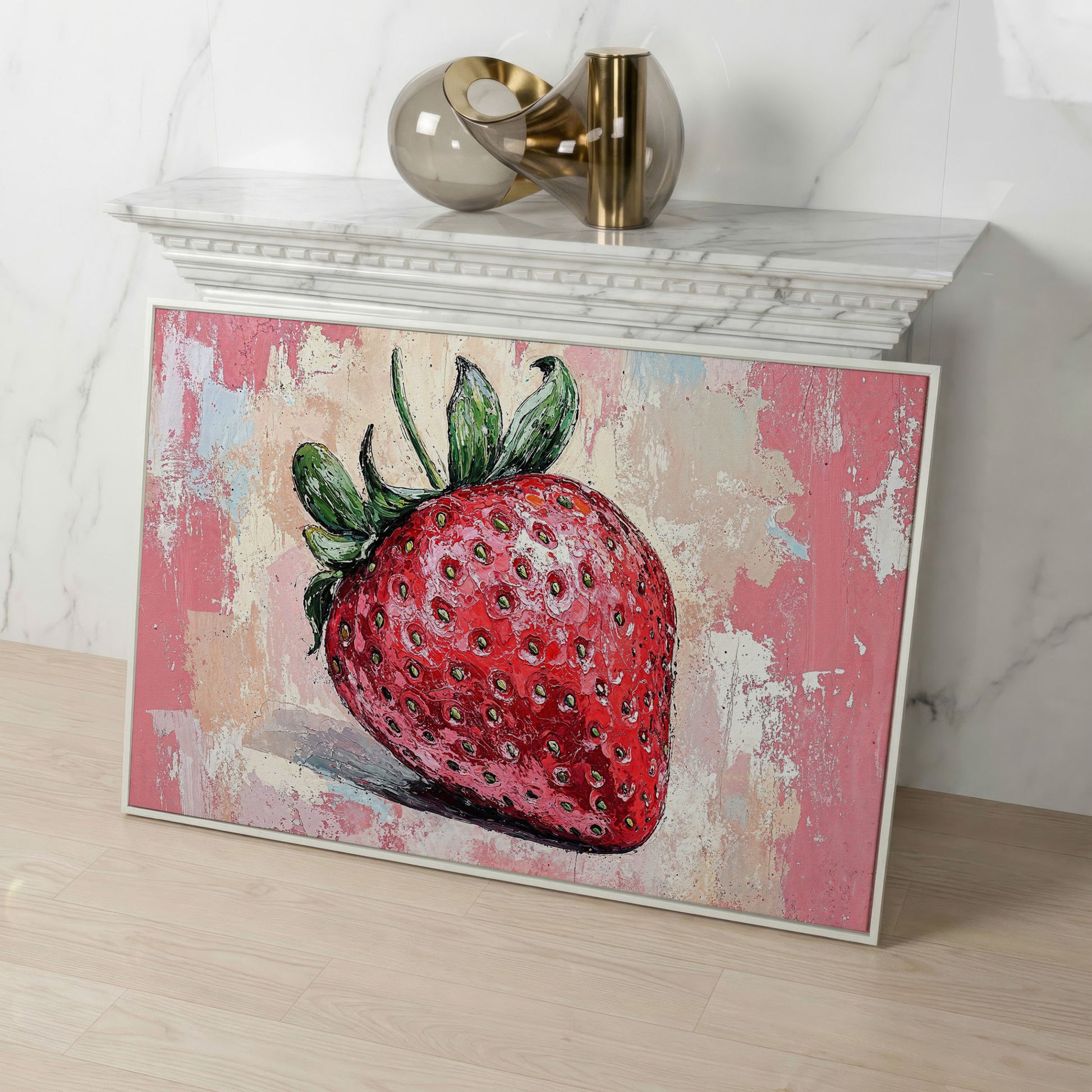 Vibrant Strawberry Canvas Print for Kitchen Walls in white floating frame