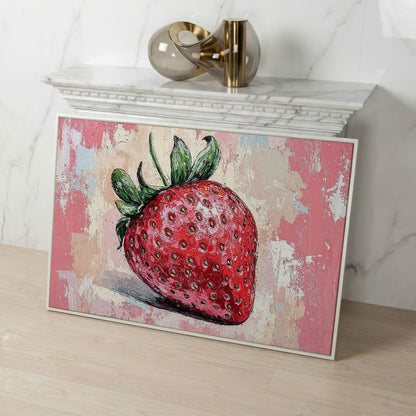 Vibrant Strawberry Canvas Print for Kitchen Walls in white floating frame