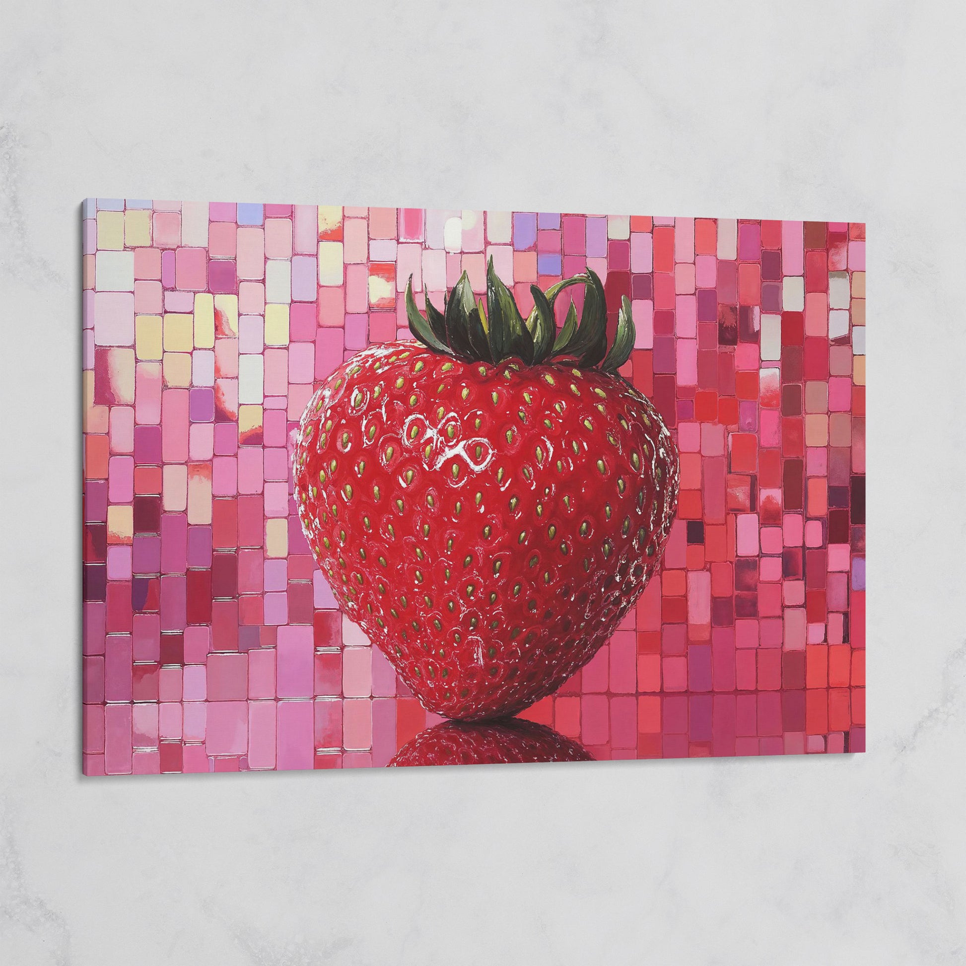 Strawberry on Pink Mosaic Canvas Print on gallery wrap