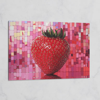 Strawberry on Pink Mosaic Canvas Print on gallery wrap