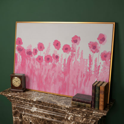 Pink Poppies Canvas Print in antique gold floating frame