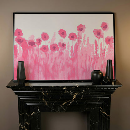 Pink Poppies Canvas Print in black floating frame